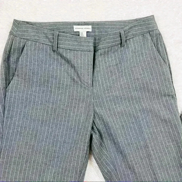 Adrienne Vittadini Gray Rayon Pin Stripe Flat Front Fitted Slim Ankle Pants (6) - Picture 2 of 14